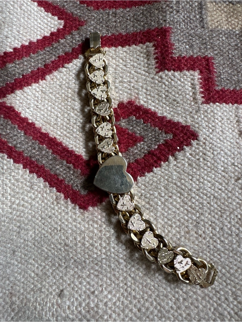 Vintage 60s Gold Plated Heavy Heart Cuban Link Look Bracelet